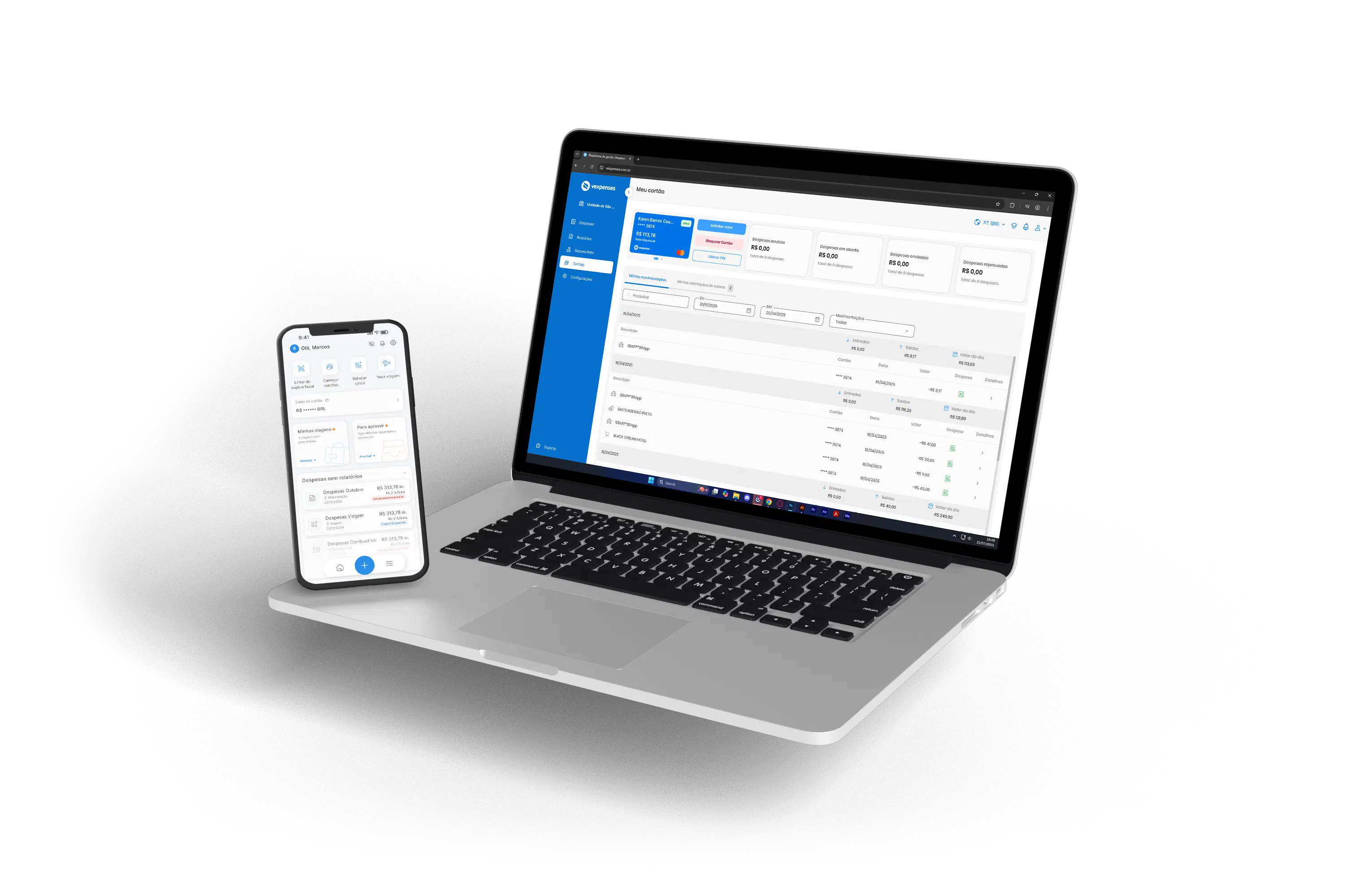 notebook e celular com app VExpenses
