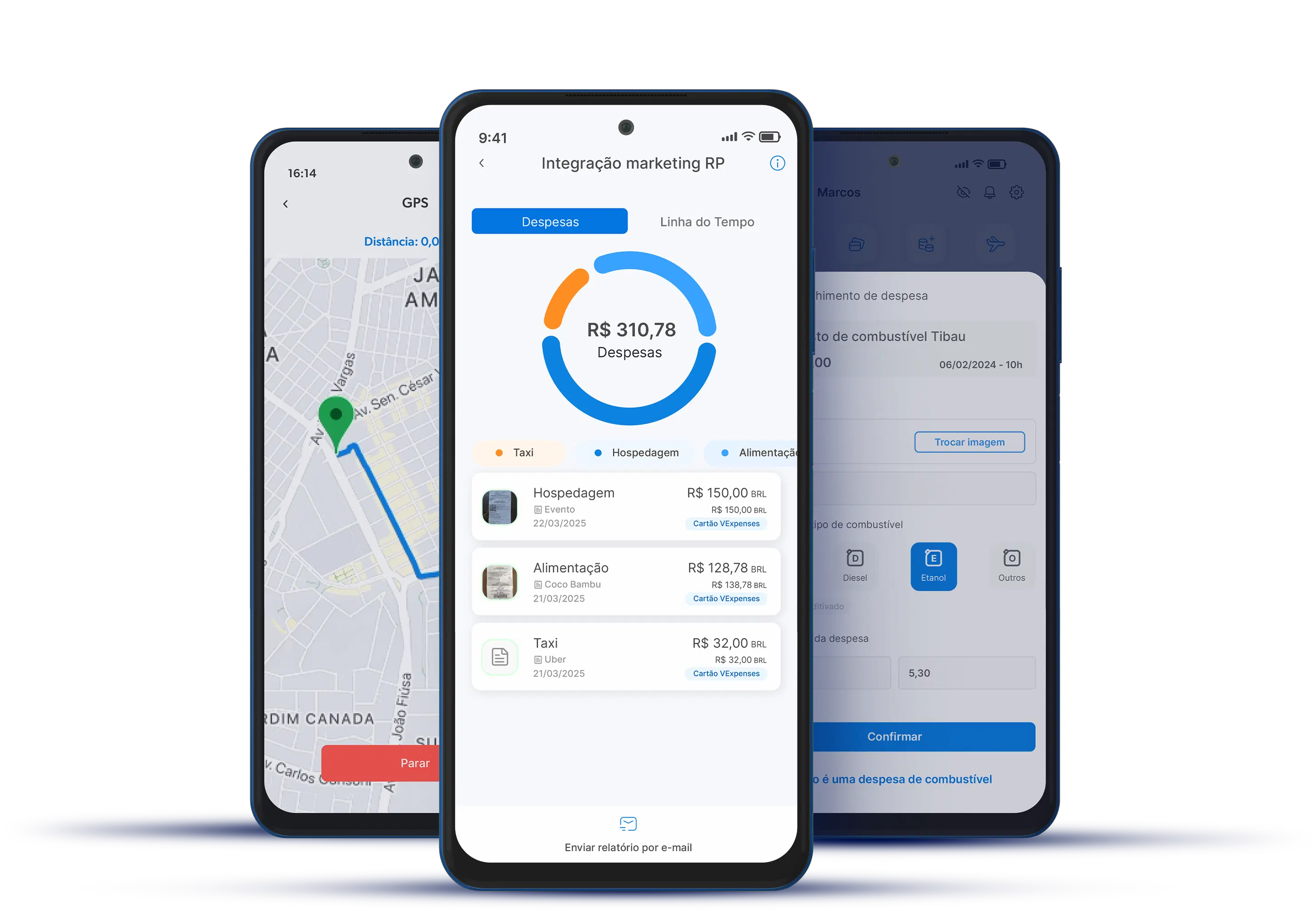 3 celulares com app VExpenses