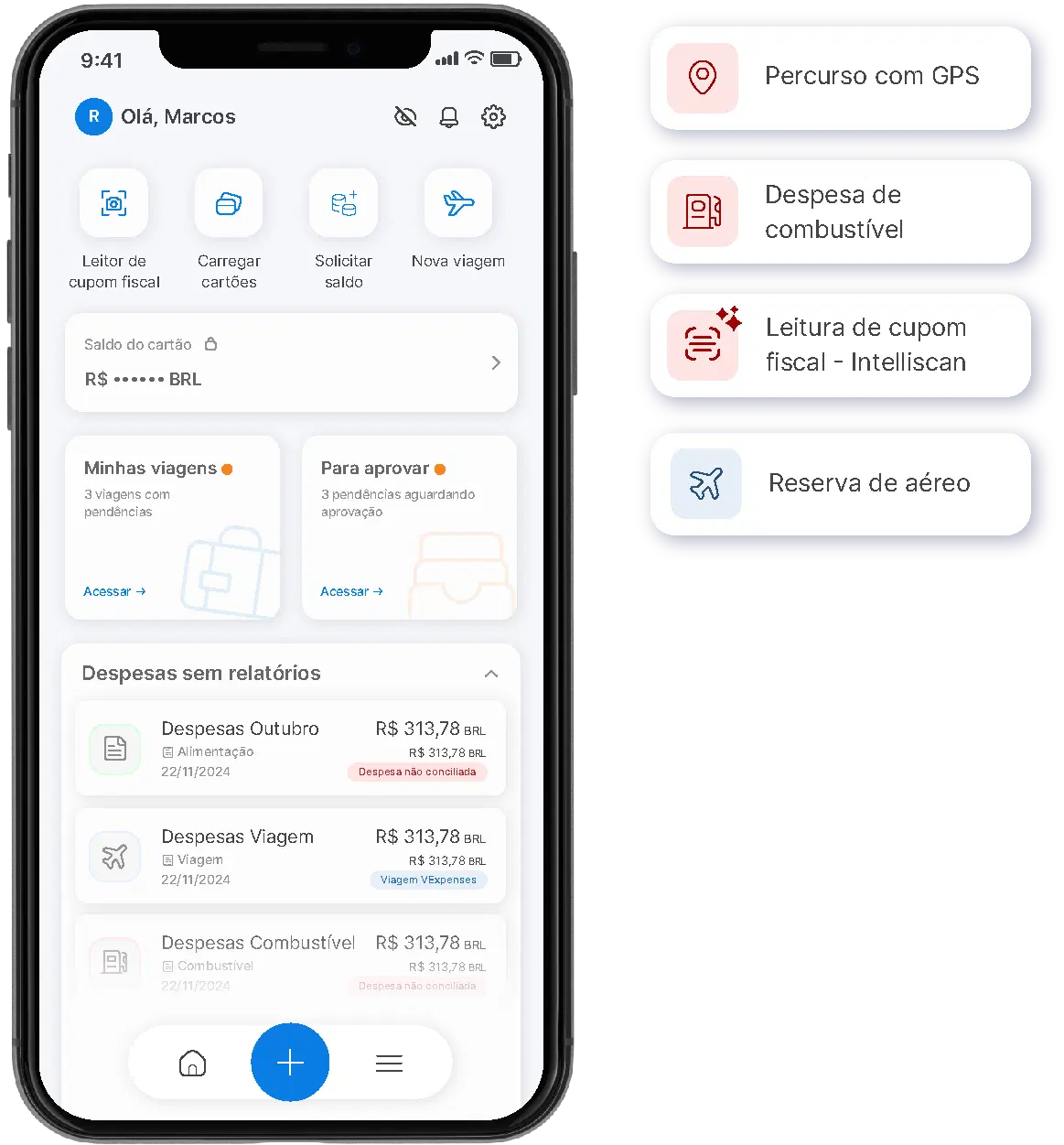celular com o app VExpenses