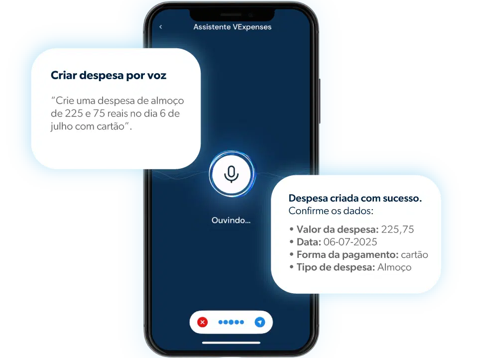 tela de celular com cards de informações sobre desespesas corporativas
