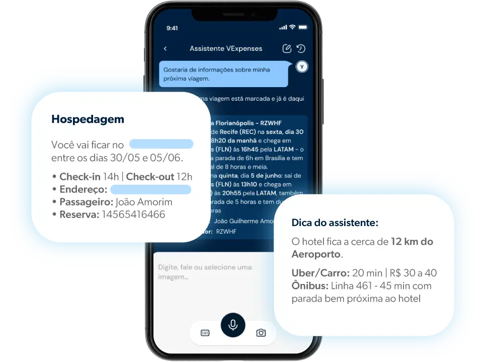 tela de celular com cards de informações sobre viagens
