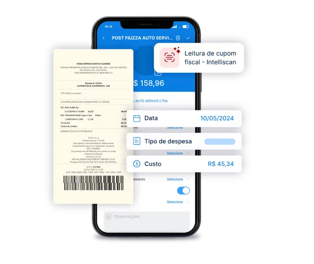 tela de celular com app VExpenses e nota fiscal