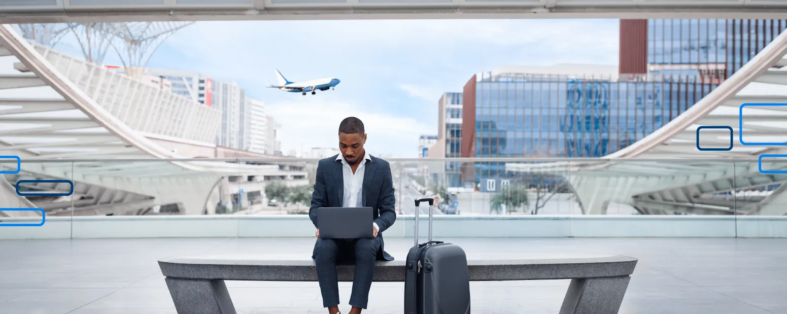 fee homem fazendo viagem corporativa